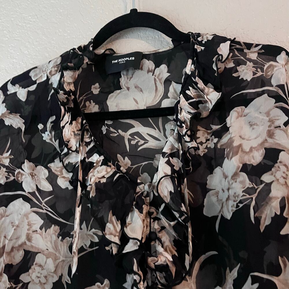 The Kooples Paris Viscose Floral Sheer Blouse Top Ruffle Bell Sleeve 1 Small - Picture 4 of 9
